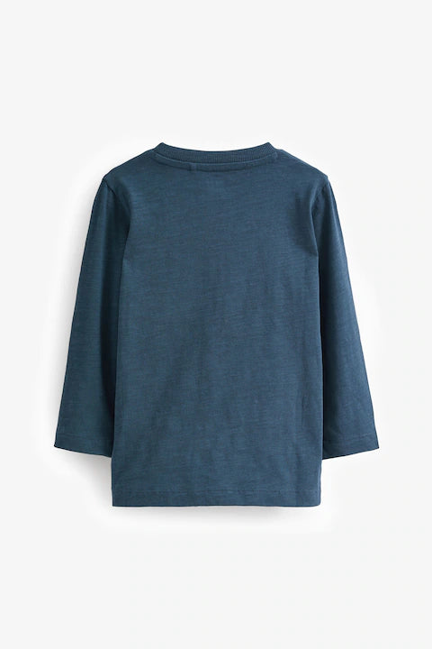 Blue/Navy Long Sleeve 100% Cotton T-Shirts 5 Pack