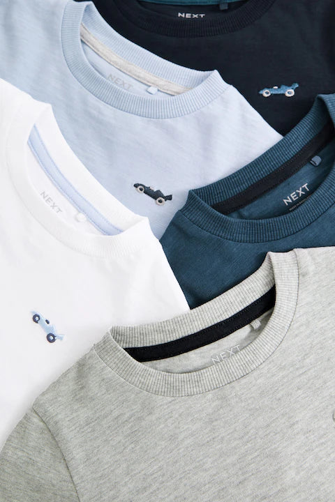 Blue/Navy Long Sleeve 100% Cotton T-Shirts 5 Pack