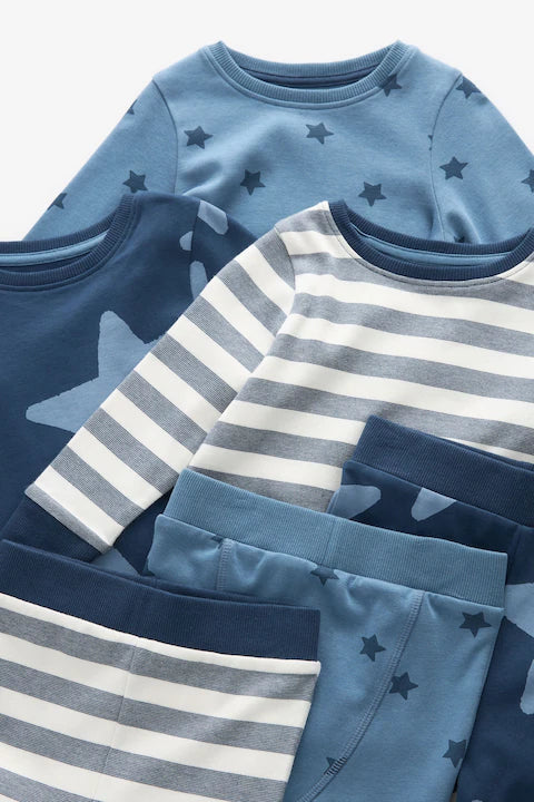 Blue/White Stars 3 Pack Snuggle 100% Cotton Pyjamas