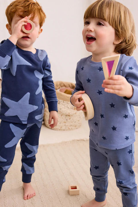 Blue/White Stars 3 Pack Snuggle 100% Cotton Pyjamas