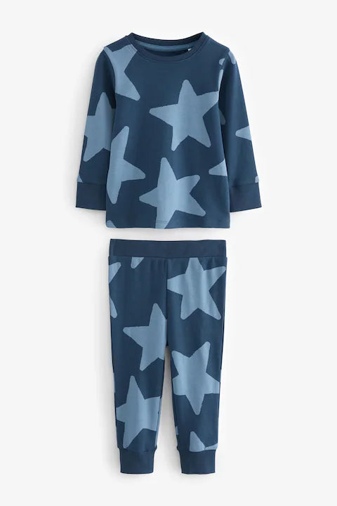Blue/White Stars 3 Pack Snuggle 100% Cotton Pyjamas