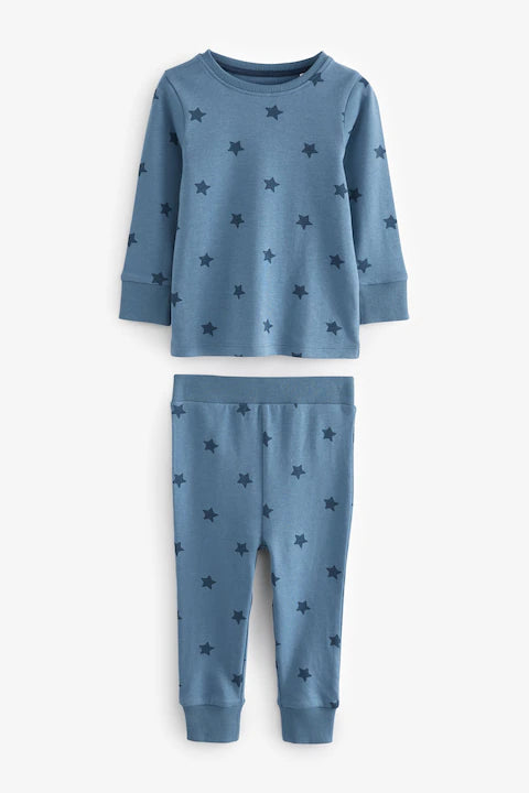 Blue/White Stars 3 Pack Snuggle 100% Cotton Pyjamas