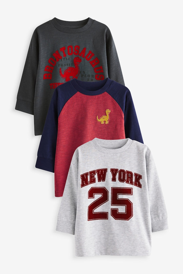 Red 100% Cotton - Long Sleeve T-Shirts (3 Pack)