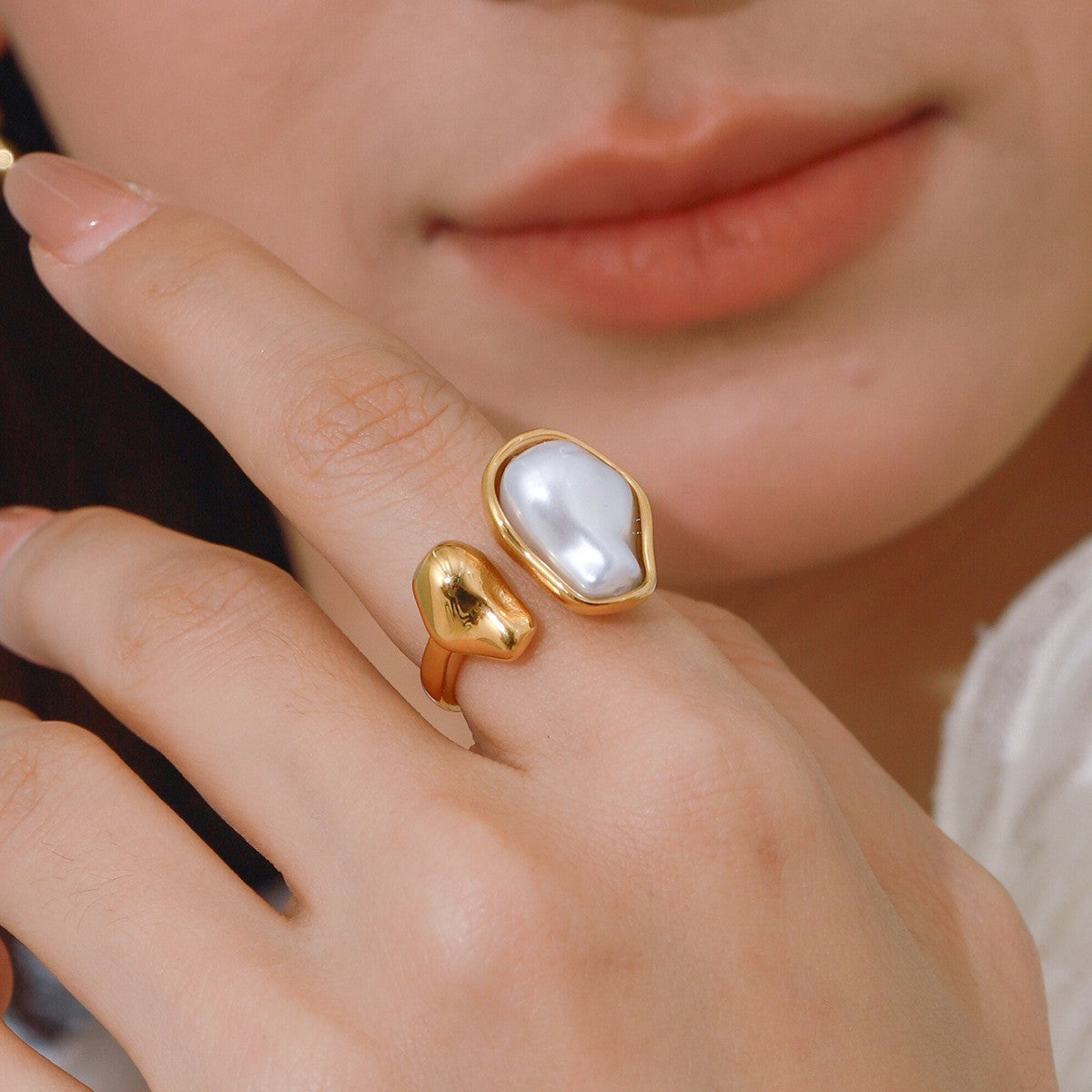 Baroque Pearl Open Ring - Resizable