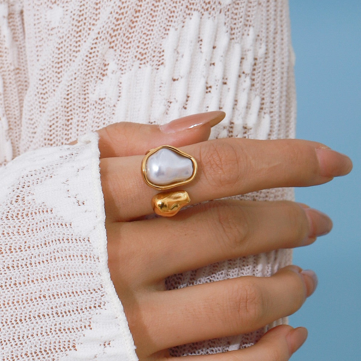 Baroque Pearl Open Ring - Resizable