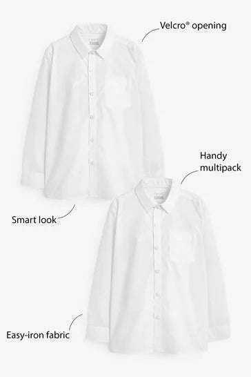 White 2 Pack Long Sleeve School Shirts