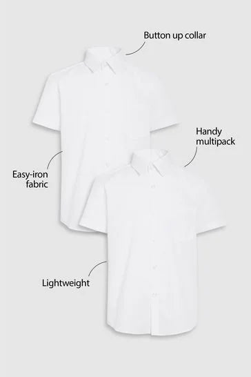 White 2 Pack Easy Touch Fastening Short Sleeve School Shirts