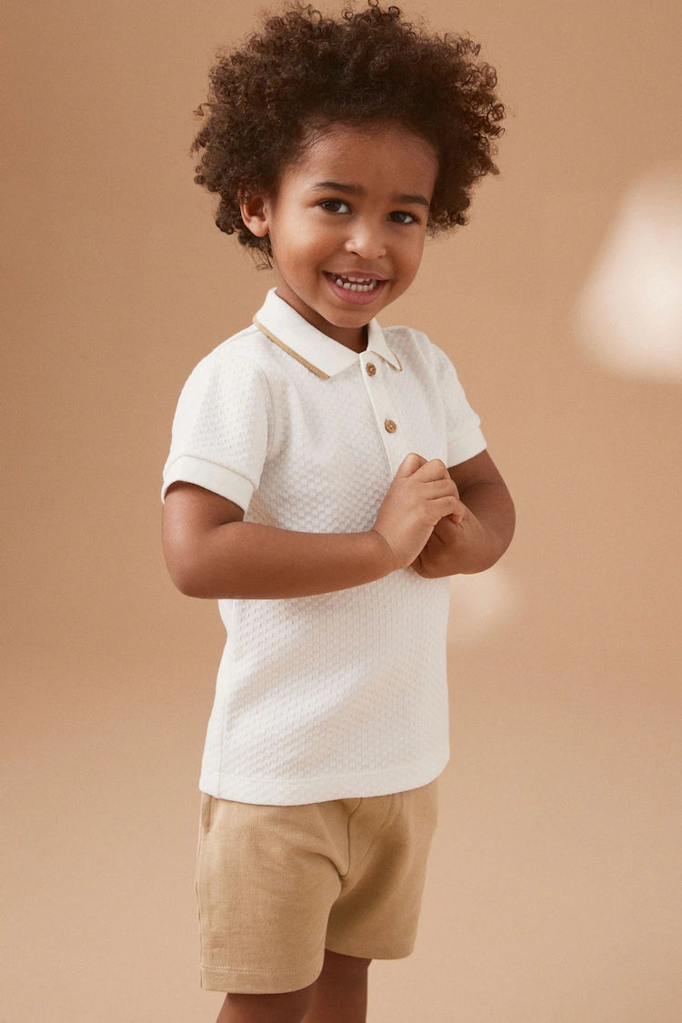 Neutral 100% Cotton Short Sleeve Polo and Shorts Set