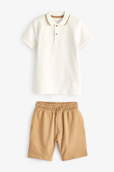 Neutral 100% Cotton Short Sleeve Polo and Shorts Set