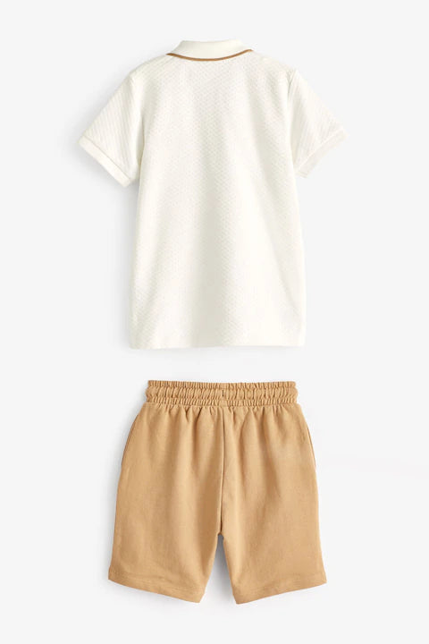 Neutral 100% Cotton Short Sleeve Polo and Shorts Set