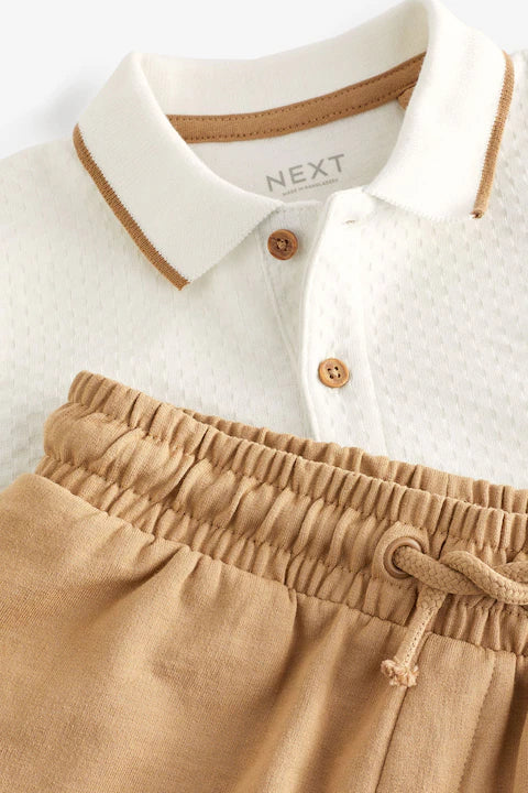 Neutral 100% Cotton Short Sleeve Polo and Shorts Set