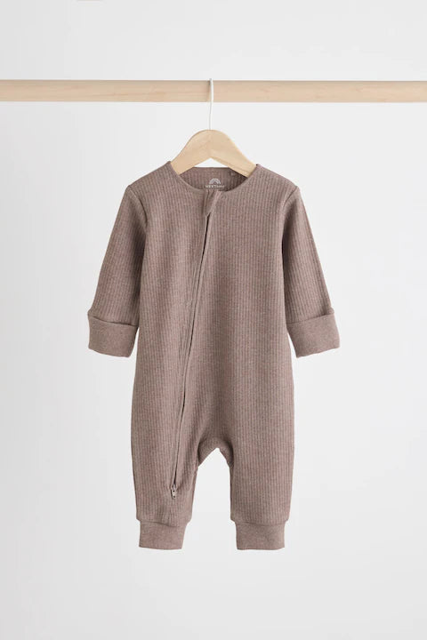 Chocolate Brown 3 Pack Two Way Zip Baby Sleepsuit
