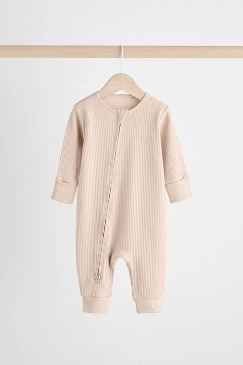 Chocolate Brown 3 Pack Two Way Zip Baby Sleepsuit