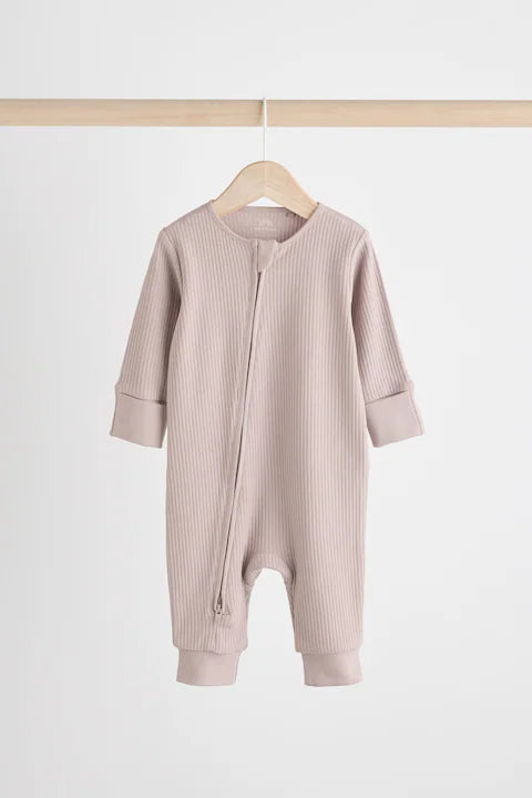 Chocolate Brown 3 Pack Two Way Zip Baby Sleepsuit