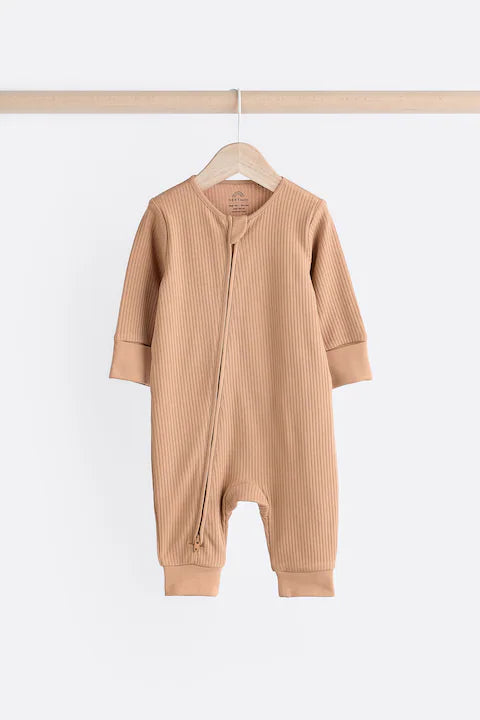 Neutral Tan Brown 3 Pack Baby Sleepsuits