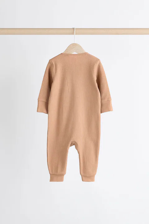 Neutral Tan Brown 3 Pack Baby Sleepsuits