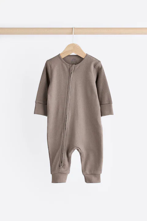 Neutral Tan Brown 3 Pack Baby Sleepsuits