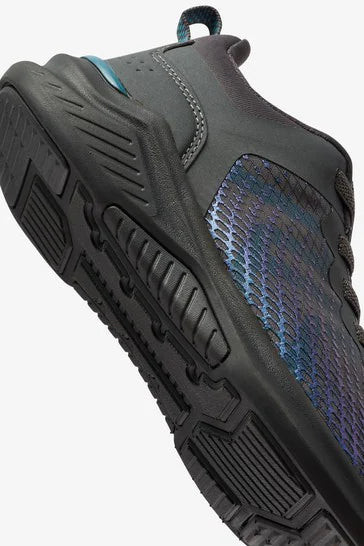 Grey/Blue Elastic Lace Trainers
