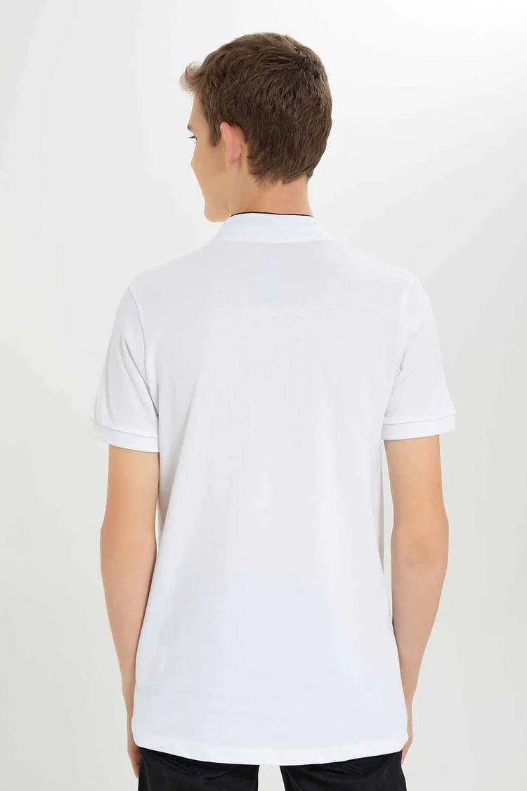 White Mandarin Collar Polo T-Shirt