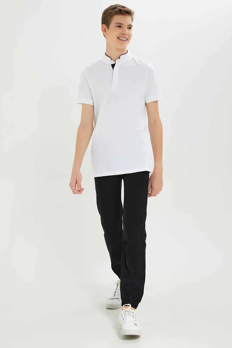 White Mandarin Collar Polo T-Shirt