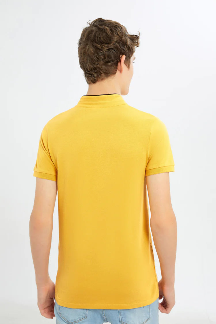 Mustard Mandarin Collar Polo T-Shirt
