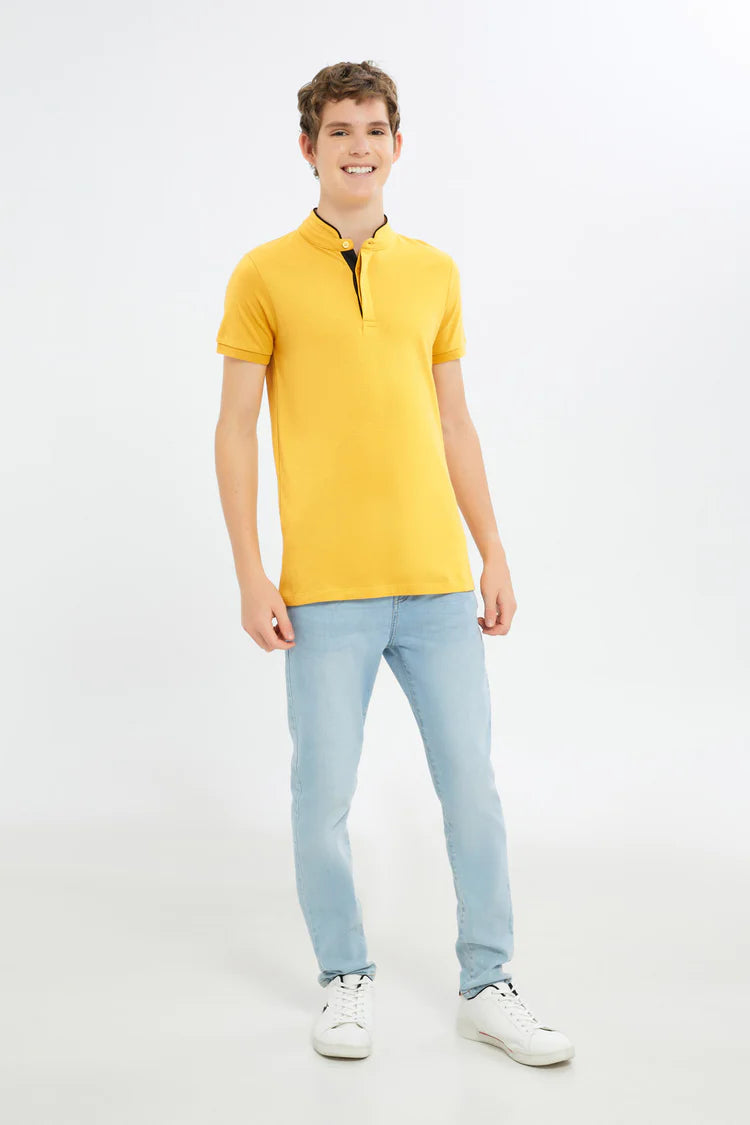 Mustard Mandarin Collar Polo T-Shirt