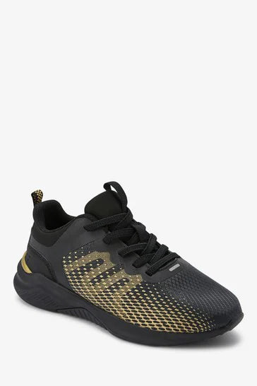 Black/Gold Elastic Lace Trainers