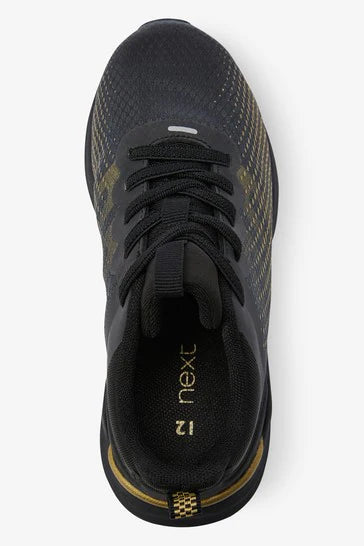 Black/Gold Elastic Lace Trainers