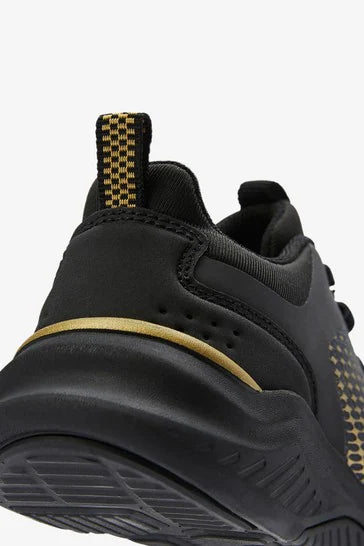 Black/Gold Elastic Lace Trainers