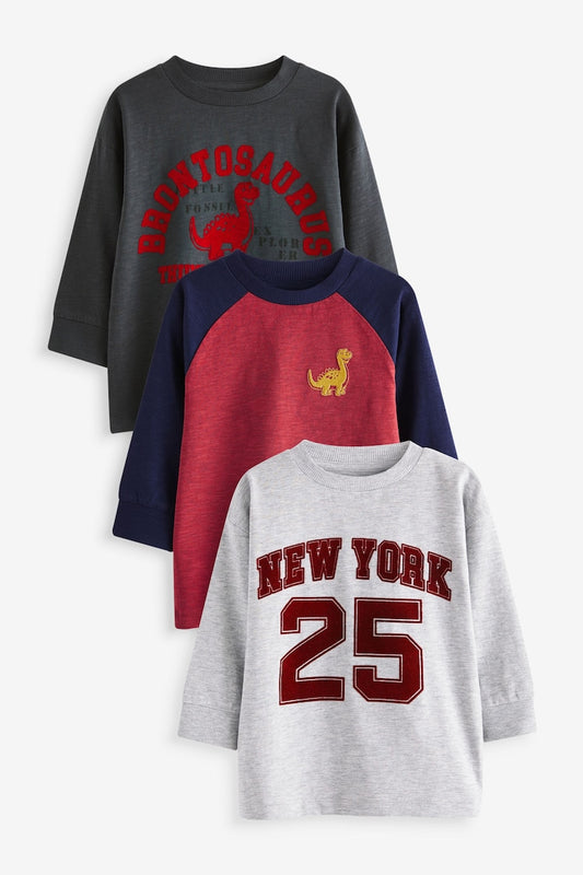 Red 100% Cotton - Long Sleeve T-Shirts (3 Pack)