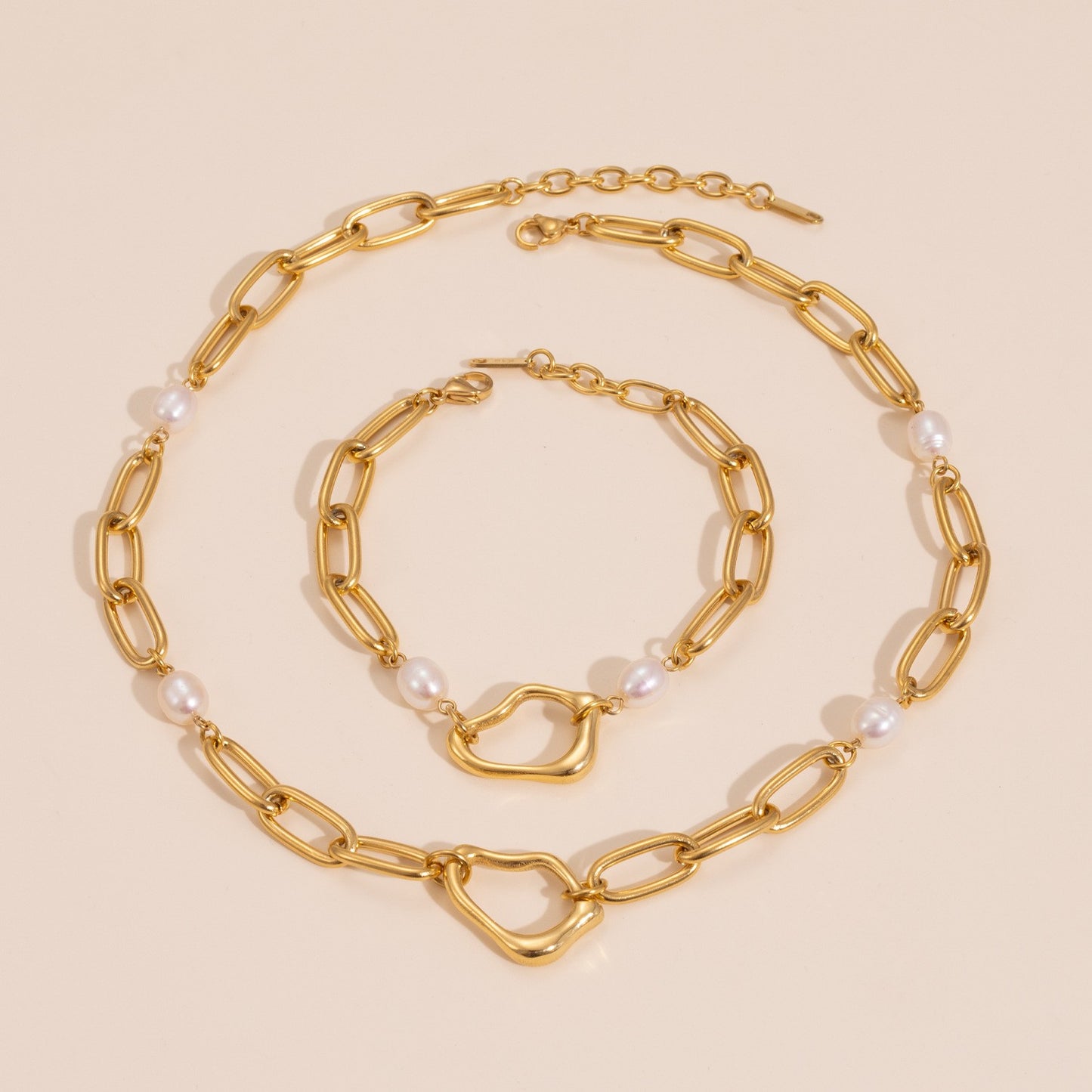 Pearl Irregular Pendant - Necklace & Bracelet Set