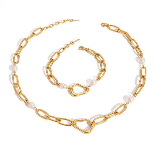 Pearl Irregular Pendant - Necklace & Bracelet Set