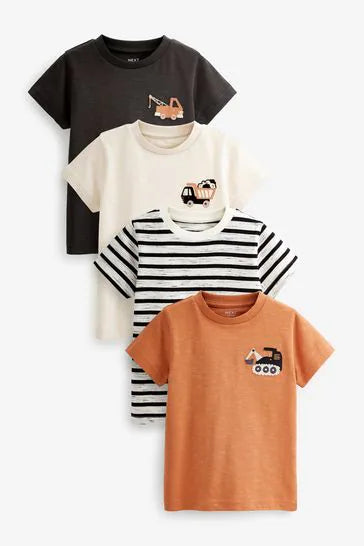 Monochrome Character Short Sleeves T-Shirts 4 Pack