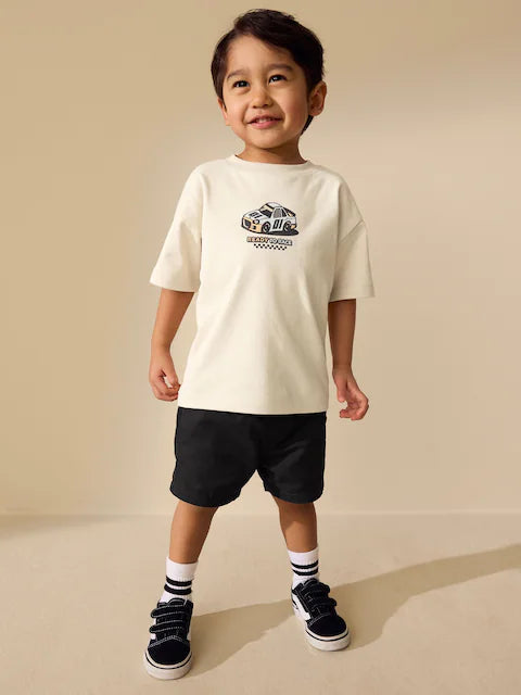 Cream Race Car Short Sleeve Back Print T-Shirt