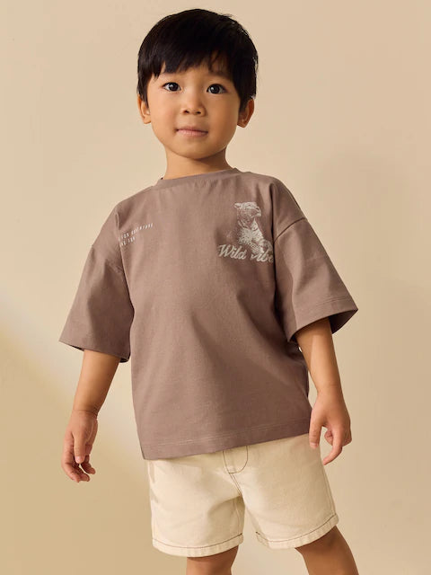 Neutral / Tan Wild Vibes Tiger Short Sleeve Back Print T-Shirt