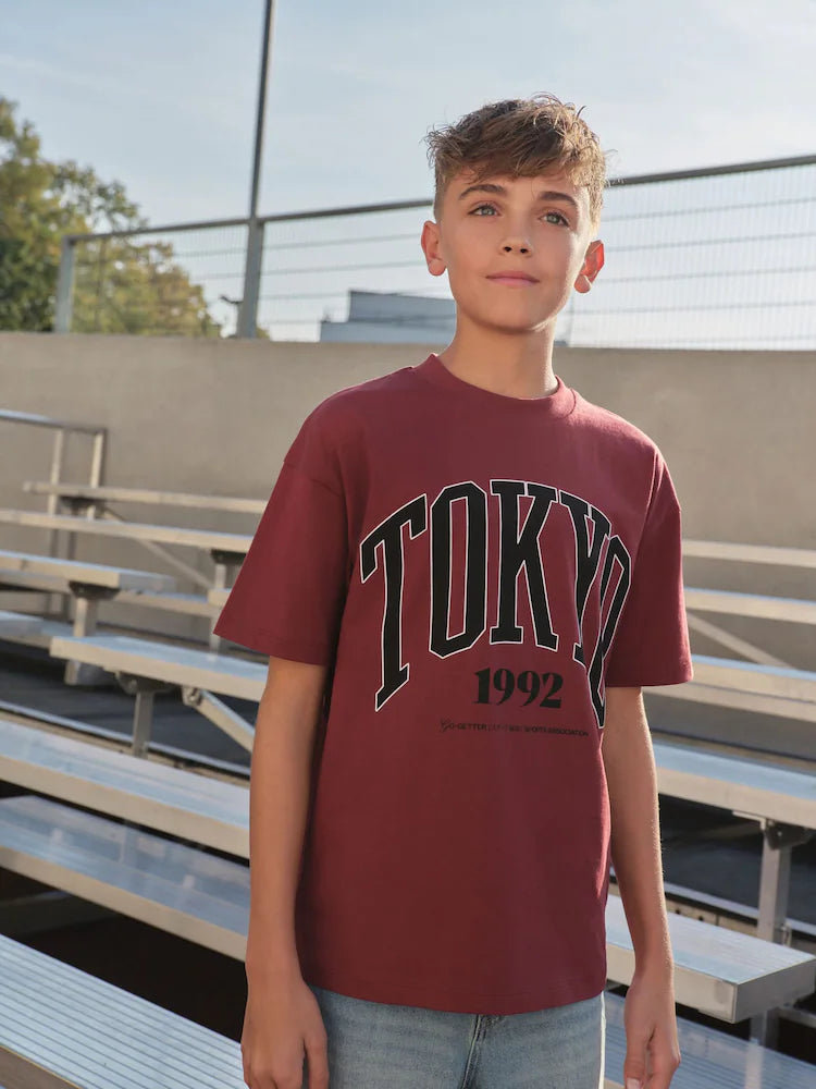Berry Red Varsity Short Sleeve Graphic T-Shirt