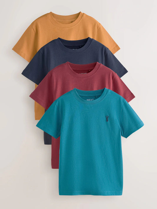 Berry/Navy/Teal/Ochre Short Sleeve Stag Embroidered T-Shirts 4 Pack