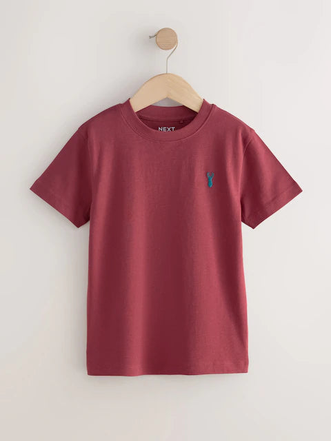 Berry/Navy/Teal/Ochre Short Sleeve Stag Embroidered T-Shirts 4 Pack