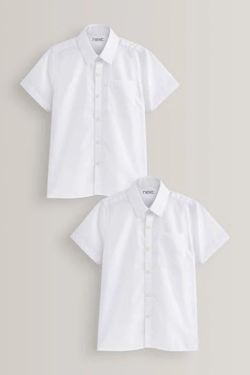 White White 2 Pack Easy Touch Fastening Short Sleeve School Shirts