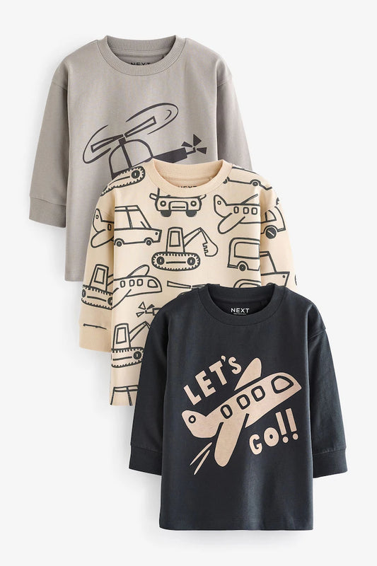 Black/Grey Long Sleeve Transport T-Shirts (3 Pack)