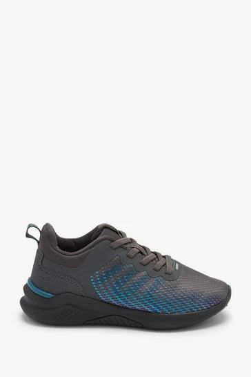 Grey/Blue Elastic Lace Trainers