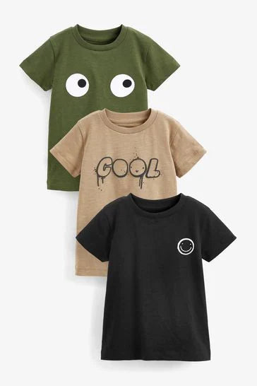 Cool Black & Green Short Sleeve Character T-Shirts 3 Pack
